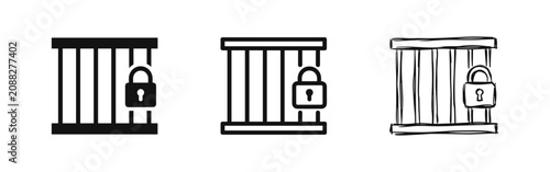 Canvas Print Prison cell bars with padlock icon set, jail security concept, linear and hand d