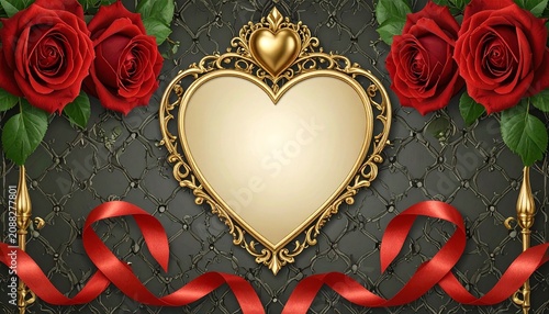 red heart on gold background