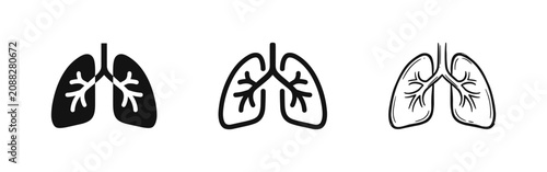 Quadro su tela Human lungs icon set, medical respiratory system symbols in solid, line and sket