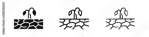 Foto Drought and dead plant icon set, climate change and environmental disaster conce