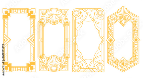 Fotografía Four golden art deco frames arranged in a row during a clean studio shot with ge