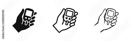 Tableau sur toile Set of Blood Glucose Meter Hand Icons, Solid, Outline and Sketch Styles