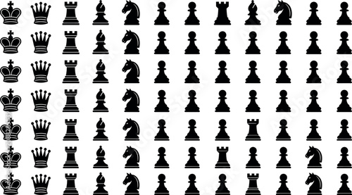Tableau sur toile Complete set of black chess piece silhouettes isolated on white background vector icons for strategy and board game graphic design concepts