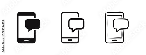 Quadro em tela Mobile phone with message bubble notification icon set