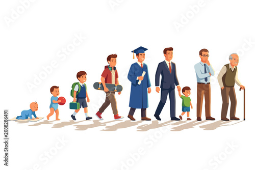 Human aging process male stages from baby to elderly illustration