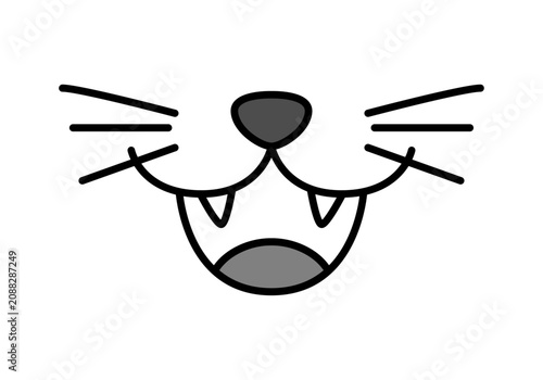 Schilderij op canvas Hocico de gato con bigotes y colmillos mostrando la boca abierta