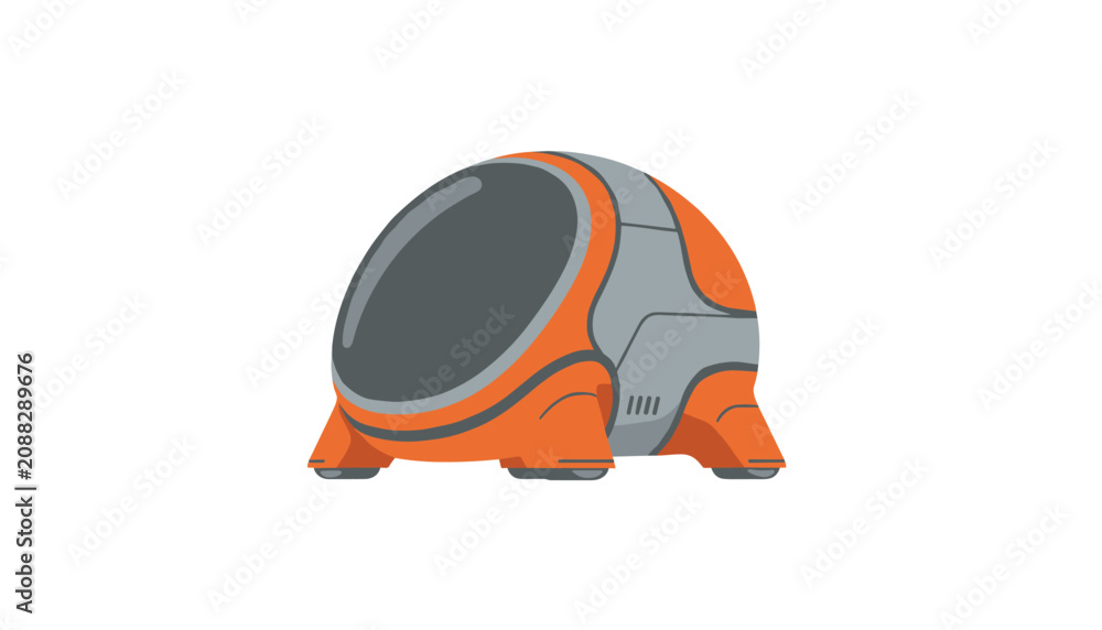 Fototapeta premium Futuristic capsule pod vehicle featuring an orange and grey design ideal for modern urban transport concepts and advanced technology illustrations.