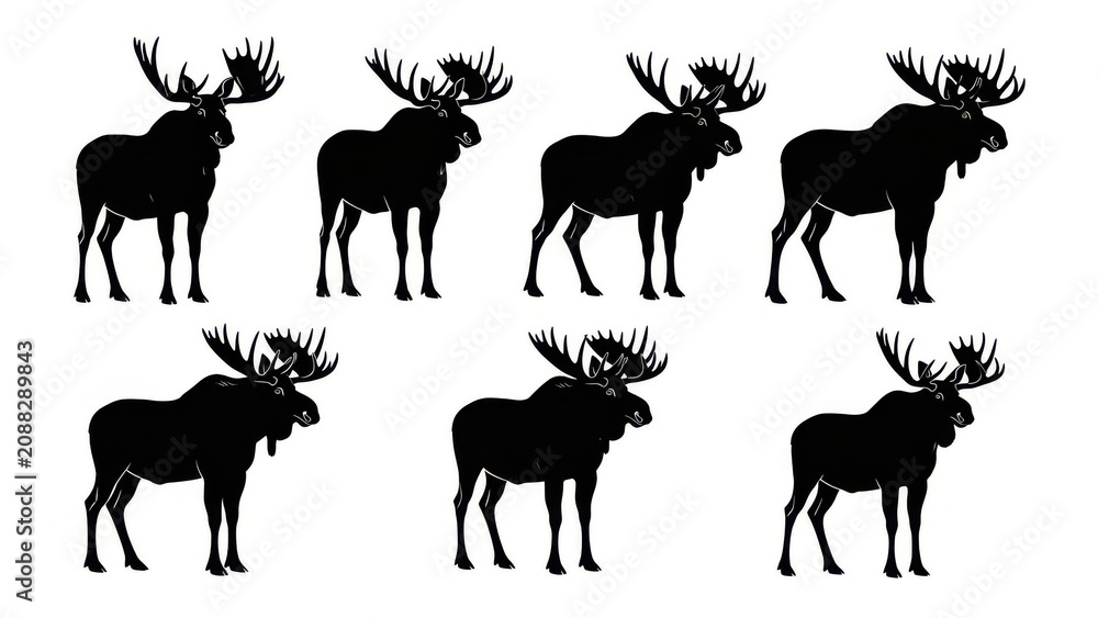Fototapeta premium Moose illustrations in various standing poses