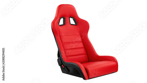 A bright red racing seat for a fast sports car with a modern bucket design style isolated on transparent background