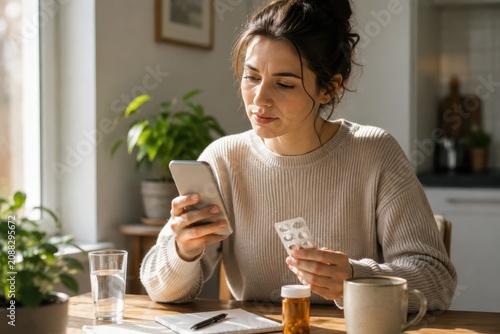 Thoughtful Woman Checking Medication Reminder