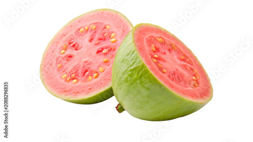 Canvastavla Fresh exotic halved pink guava fruit pieces isolated on a transparent background