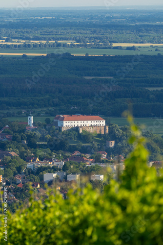 Obraz na plátne Siklos Castle overlooking cityscape and Hungarian landscape