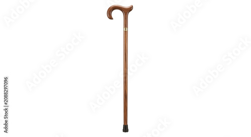 Obraz na plátně Elegant wooden walking cane with a curved handle and brass accent