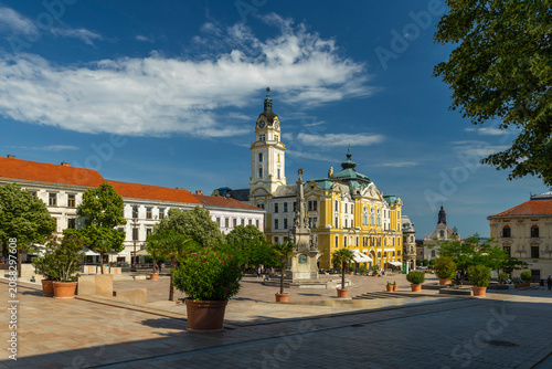 Szechenyi ter main square view in Pecs, Hungary