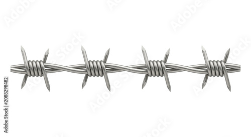 Konstfotografi Close-up of a segment of sharp barbed wire fence on a white background