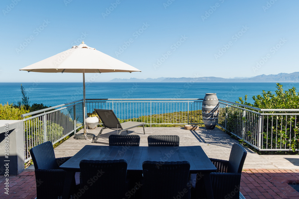 Fototapeta premium Ocean view veranda on a sunny morning