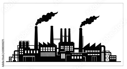 Canvastavla Industrial Factory Silhouette with Smoking Chimneys