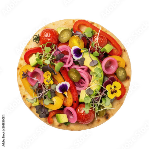 Colorful vegetables arrangement as a pizza topping 