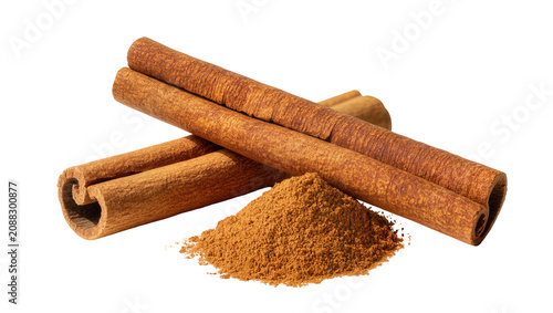 Tableau sur toile Dried cinnamon sticks and powder, isolated on transparent background