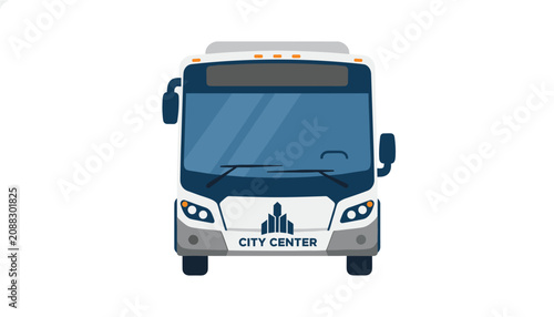 Front view of a passenger bus with City Center branding displayed on the windshield for public transit and urban commuter transportation.