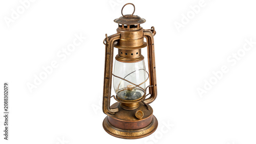 Obraz na płótnie Vintage metallic kerosene oil lamp with handle isolated on a transparent backgro