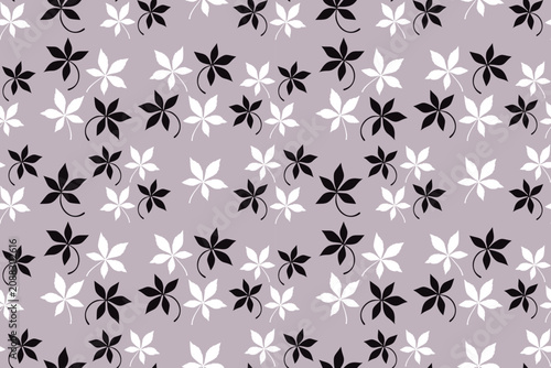 Seamless leaf pattern featuring elegant black and white foliage on a soft lavender background. Perfect for fabric, wallpaper, gift wrap, stationery, and decor.