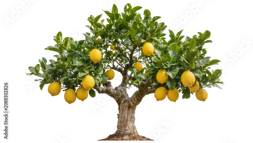 Photos Mature lemon tree with abundant ripe yellow fruits, isolated on transparent back