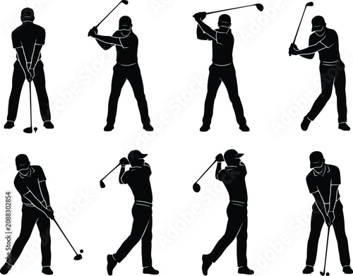 Professional Golfer Swing Sequence Silhouettes Collection
