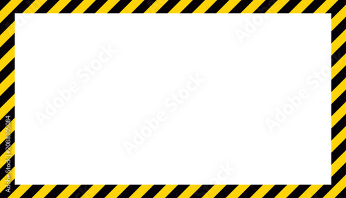 Warning sign style border with white background, hazard stripes frame for safety communications.