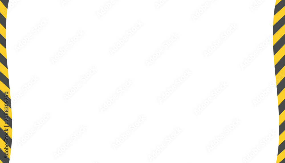 Fototapeta premium Black and Yellow Diagonal Warning Stripes Border on White Background with Copy Space