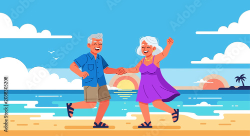 Two children joyfully playing with kites on a sunny beach.