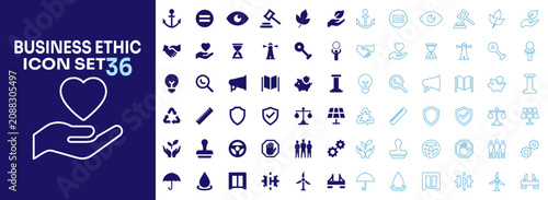 Obraz na płótnie Business ethic icon set for corporate responsibility and sustainability featuring heart in hand symbol for charity social governance and environmental standards