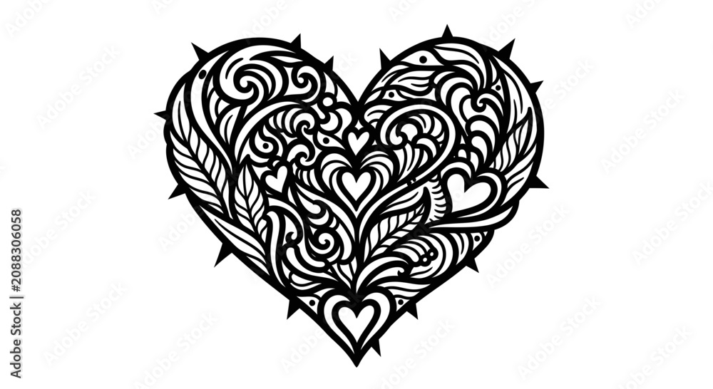 Obraz premium Intricate Ornamental Heart Illustration with Floral Swirls