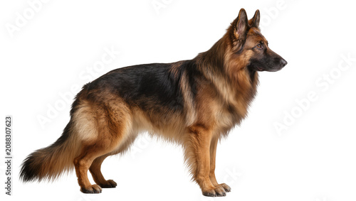 Quadro su tela Majestic German Shepherd dog standing alert, isolated on transparent background