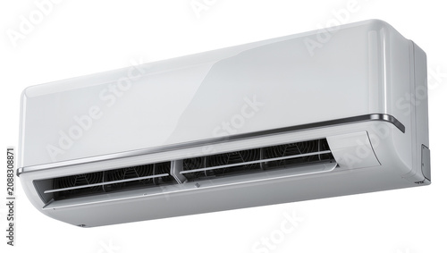 Принти на полотні Modern white split air conditioner unit with metallic trim, isolated on transpar