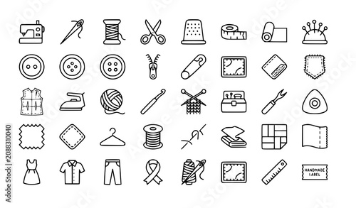Tableau sur toile Sewing Thin Line Icons Set Editable Stroke Outline Tailoring Needle Thread Vecto