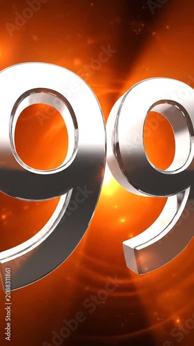 Shiny silver number ninety nine on an orange background