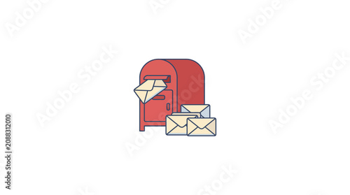 Red Mailbox Receiving Envelopes, Postal Service Communication Concept