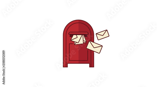 Red Mailbox with Flying Letters - Communication and Delivery Concept