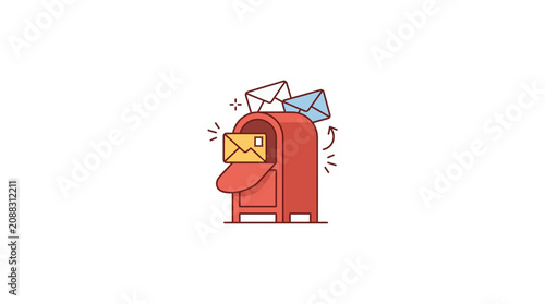 Red Mailbox with Letters and Envelopes, Communication Concept