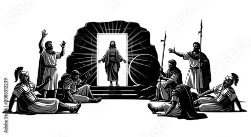 Bild auf Leinwand Jesus Christ Resurrection from Tomb with Roman Soldiers Illustration