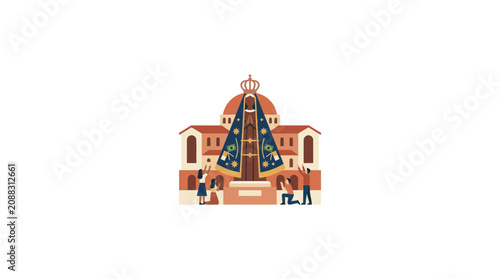 Religious Icon Worship: People Praying Before Shrine and Basilica
