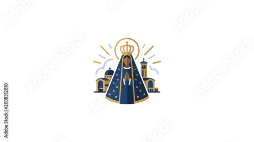 Religious Iconography: Virgin Mary with Crown and Rays, Church Background