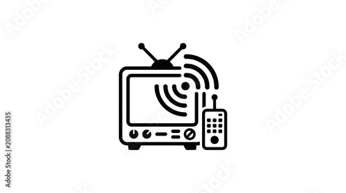 Retro Television and Remote Control Icon with Wifi Signal