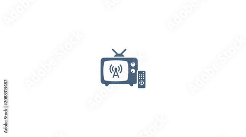 Retro Television and Remote Control Icon, Vintage TV Broadcast Signal Symbol
