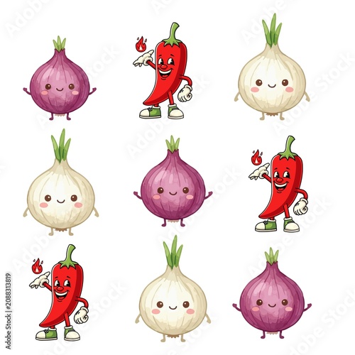 set of cartoon onion and chili