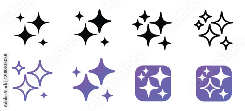 Fotografía Generative AI sparkle icon set, star square symbols, machine learning interface, artificial intelligence, UI UX buttons, app icons, website elements, vector illustration