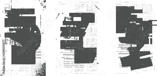 Tableau sur toile Dark gray abstract shapes obscuring text on aged paper backgrounds