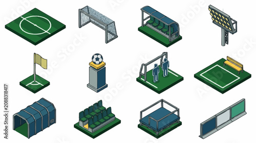 Tableau sur toile Isometric Soccer Stadium and Field Elements Collection.