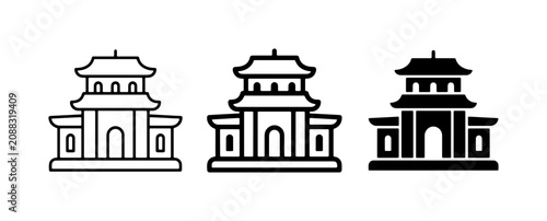 Slika na platnu Asian Temple Icons, Pagoda Building Symbols, Traditional Architecture Vector Set